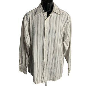 Axcess Claiborne Button Up Long Sleeve Shirt XL White Striped Collar Cotton